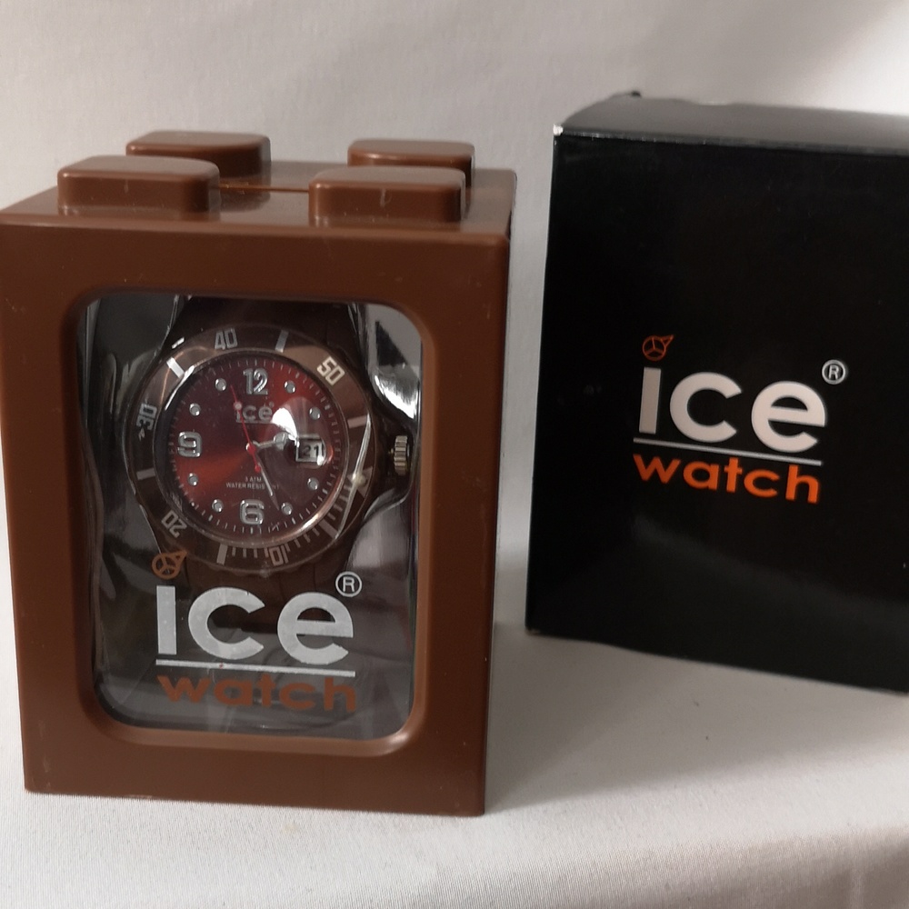 New in Box Ice Watch Belgium Brown Weave Quality Rubber Band Brown Cooper Face